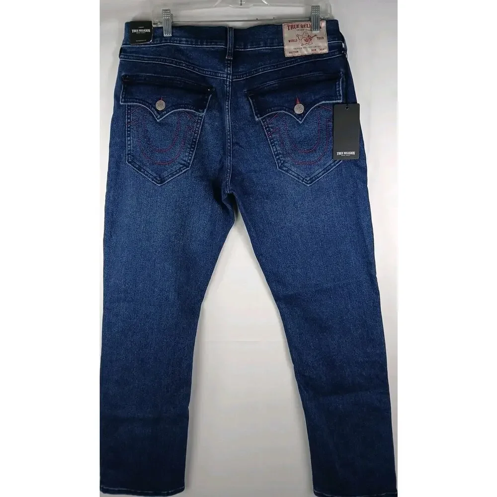 True Religion Blue Jeans Ricky SN Flap Straight Men's US Size 34 New With Tags